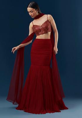 Red Zari Georgette Lehenga Set