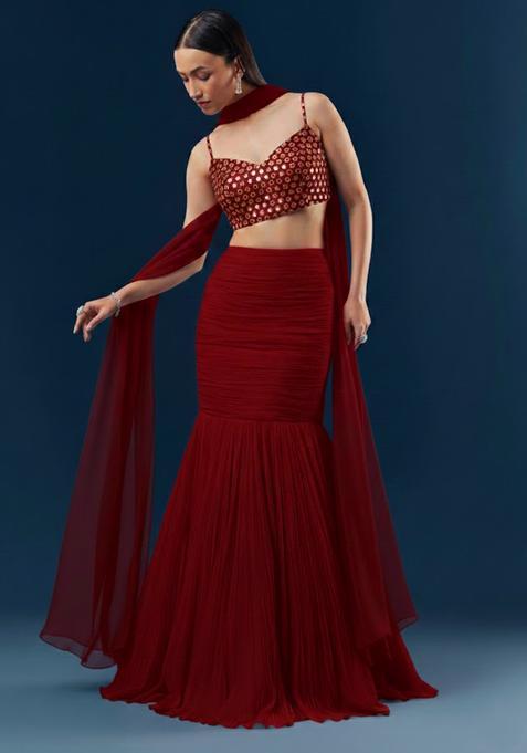 Red Zari Georgette Lehenga Set
