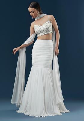 White Zari Georgette Lehenga Set