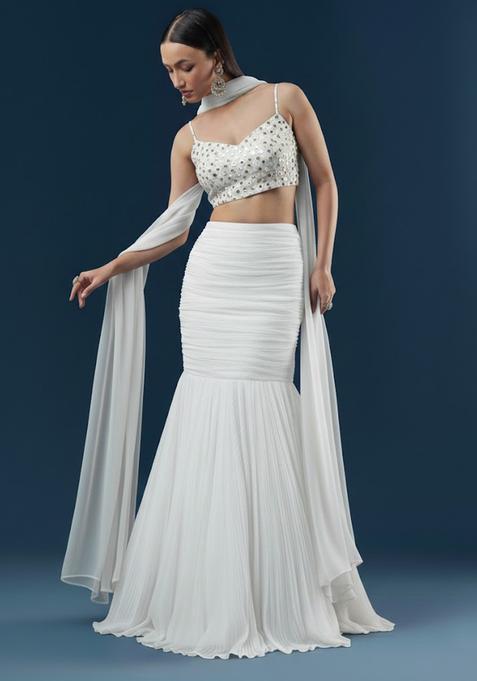 White Zari Georgette Lehenga Set