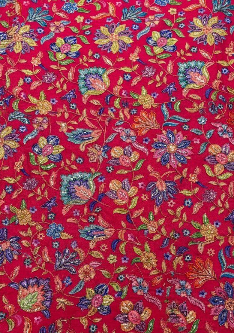 Rani Pink Floral Print Chinon Lehenga Set for Diwali and Festive Wear - Indya