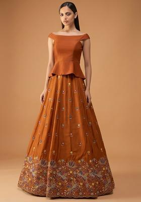 Rust Orange Embroidered Moss Fusion Set