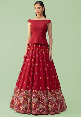 Red Embroidered Moss Fusion Set