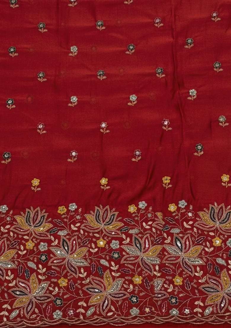 Red Embroidered Moss Fusion Set - Indya