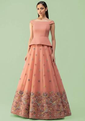 Peach Embroidered Moss Fusion Set