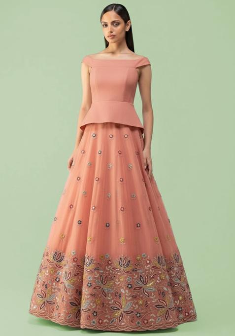 Peach Embroidered Moss Fusion Set