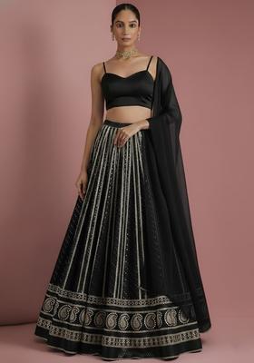 Black Embroidered Georgette Lehenga Set