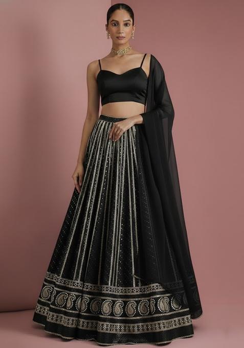 Black Embroidered Georgette Lehenga Set