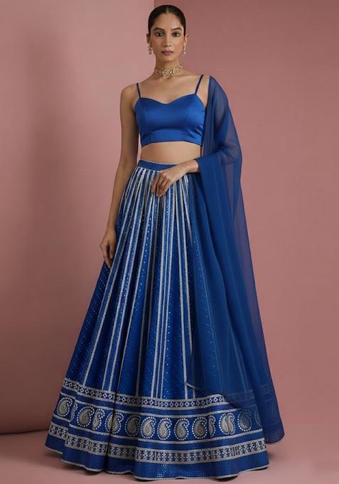 Blue Embroidered Georgette Lehenga Set