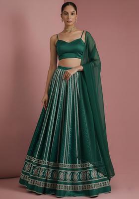 Green Embroidered Georgette Lehenga Set