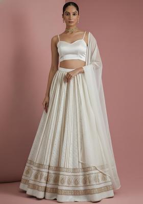 White Embroidered Georgette Lehenga Set