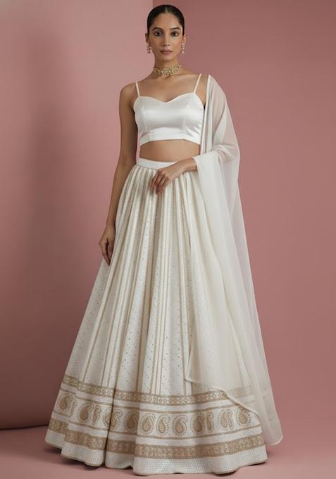 White Embroidered Georgette Lehenga Set