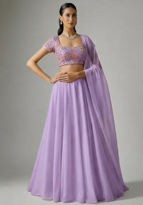 Lavender Embroidered Organza Lehenga Set
