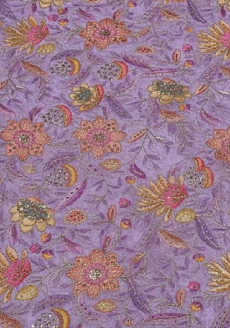 Lavender Embroidered Organza Lehenga Set - Indya