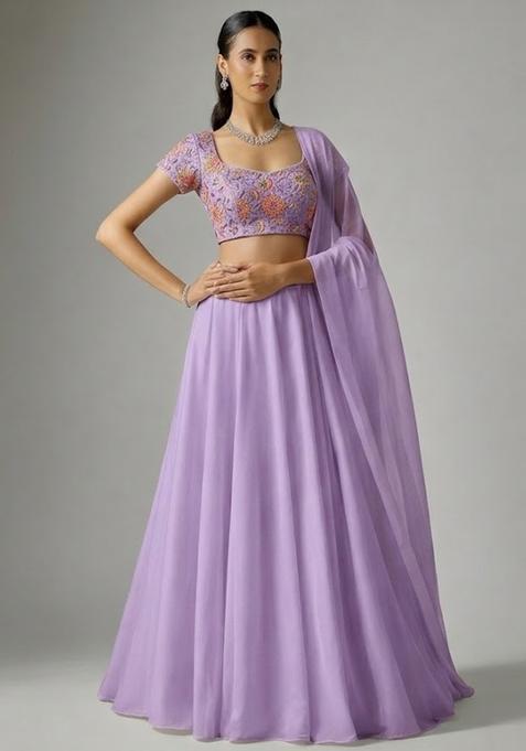 Lavender Embroidered Organza Lehenga Set