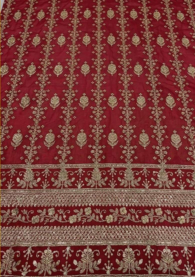 Red Embroidered Silk Blend Lehenga Set - Indya