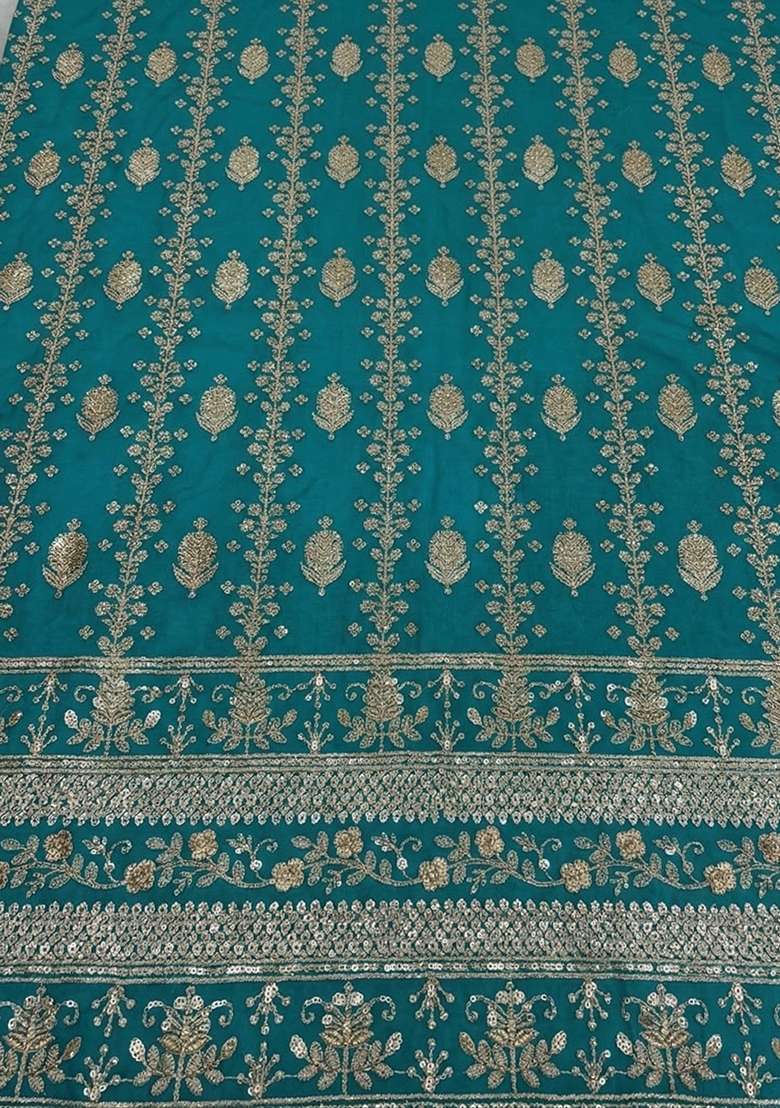 Teal Embroidered Silk Blend Lehenga Set - Indya