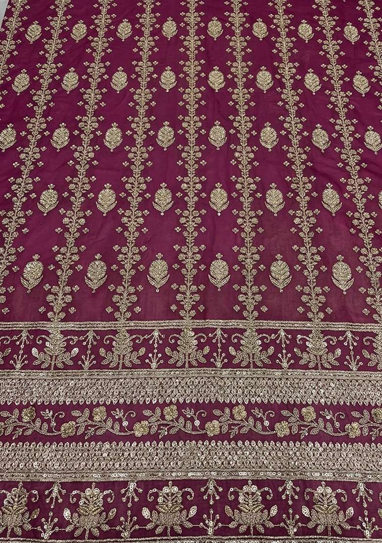 Wine Embroidered Silk Blend Lehenga Set - Indya