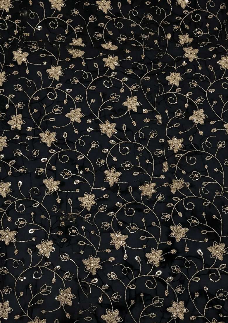 Black Sequin Crepe Pre Draped Saree Set - Indya