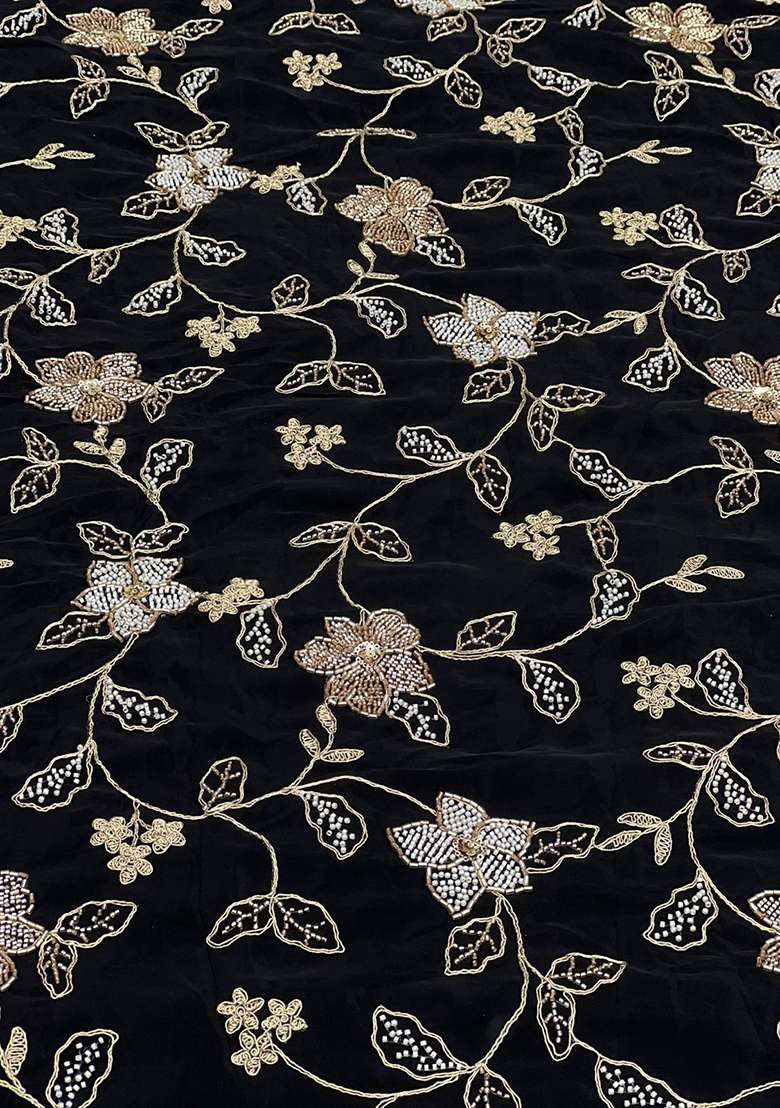 Black Embroidered Crepe Fusion Set - Indya