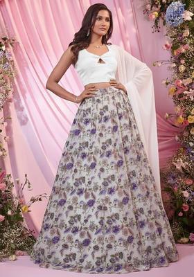 White Embroidered Crepe Lehenga Set