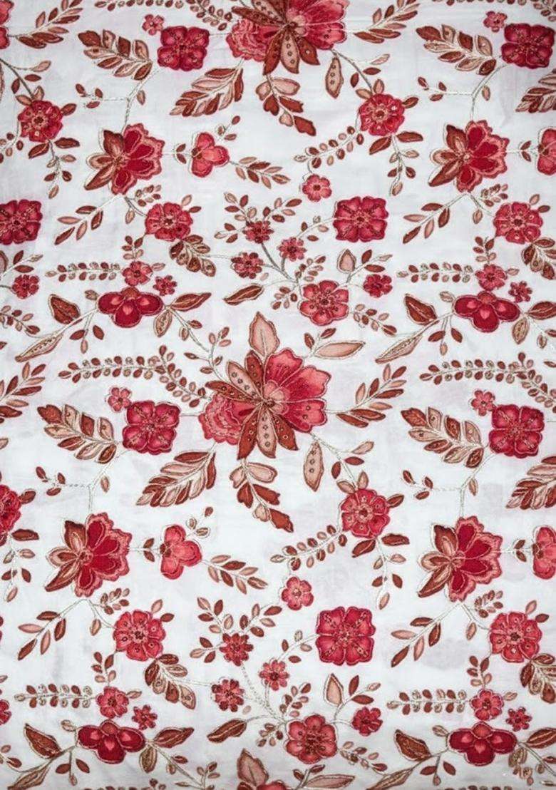 White Printed Crepe Lehenga Set - Indya