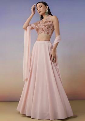 Light Pink Embroidered Crepe Lehenga Set