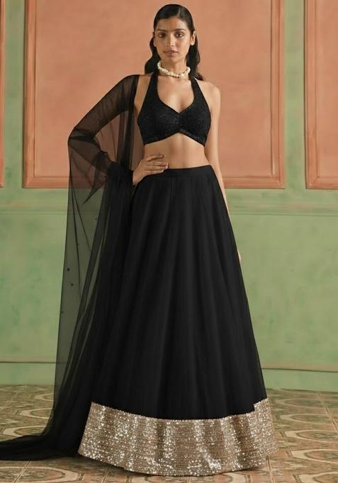 Black Sequin Shimmer Lehenga Set