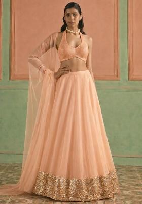 Peach Sequin Shimmer Lehenga Set