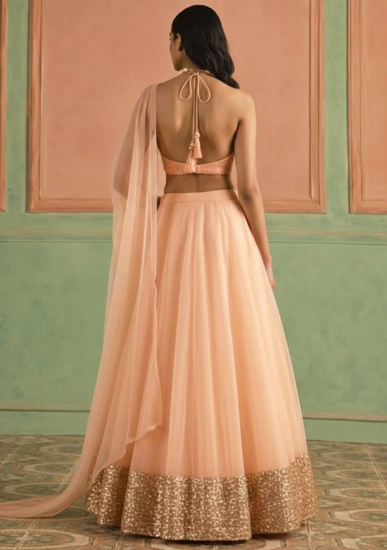 Peach Sequin Shimmer Lehenga Set - Indya