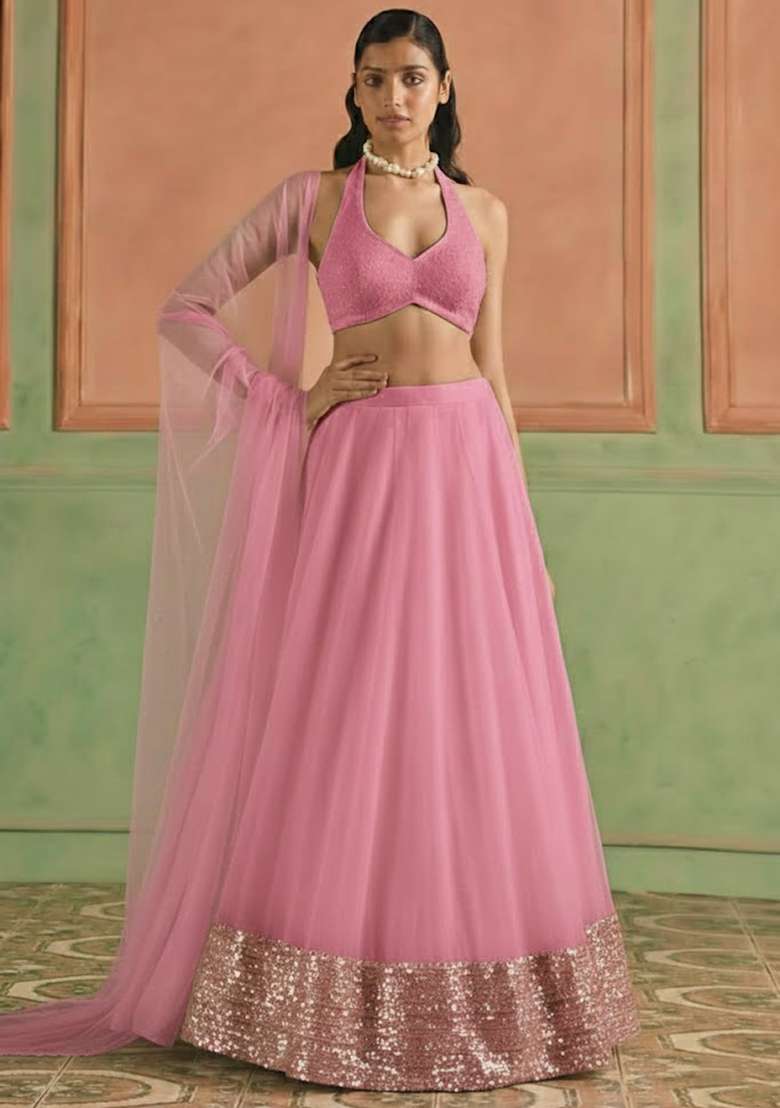 Pink Sequin Shimmer Lehenga Set - Indya