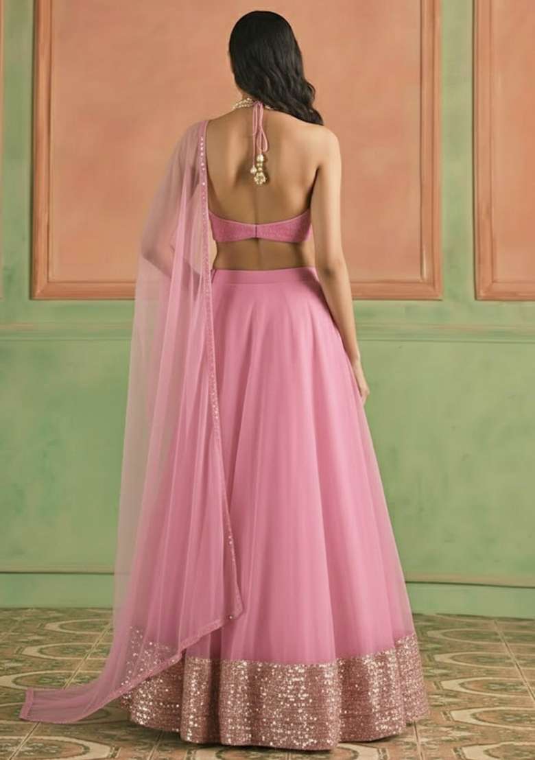 Pink Sequin Shimmer Lehenga Set - Indya