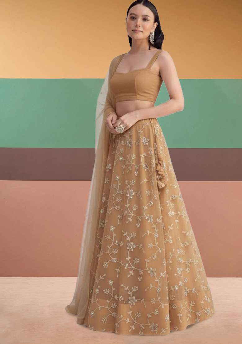 Brown Sequin Crepe Lehenga Set - Indya