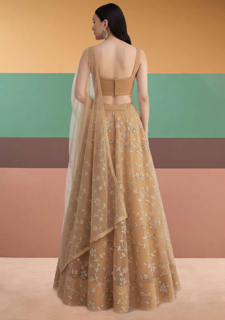Brown Sequin Crepe Lehenga Set - Indya