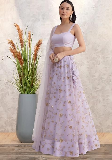 Lavender Sequin Crepe Lehenga Set