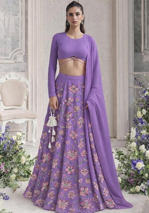 Lavender Embroidered Organza Lehenga Set