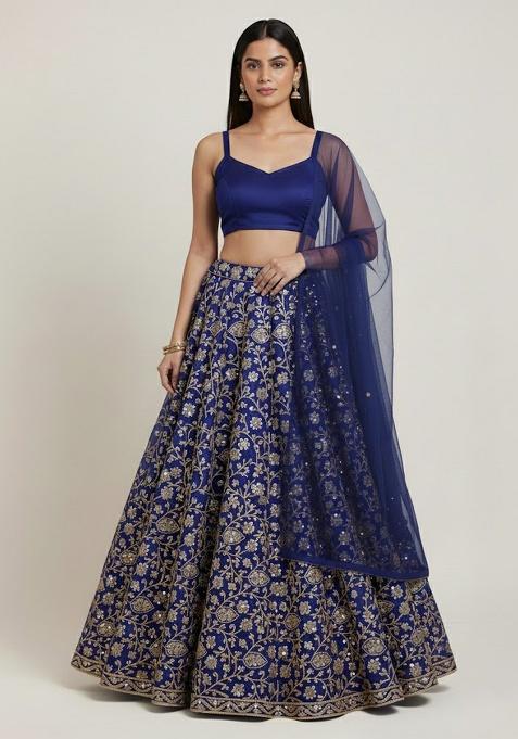 Blue Sequin Net Lehenga Set