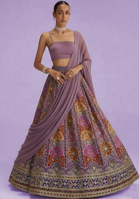 Lavender Embroidered Crepe Lehenga Set