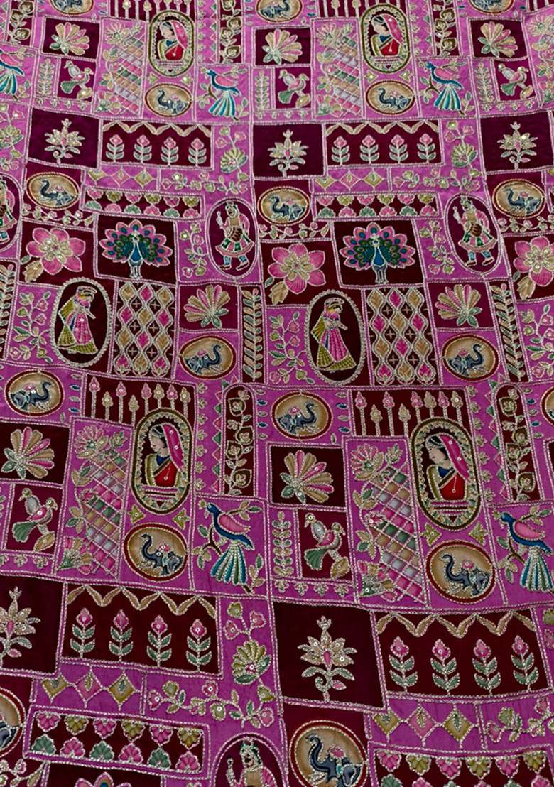 Deep Wine Printed Crepe Lehenga Set - Indya
