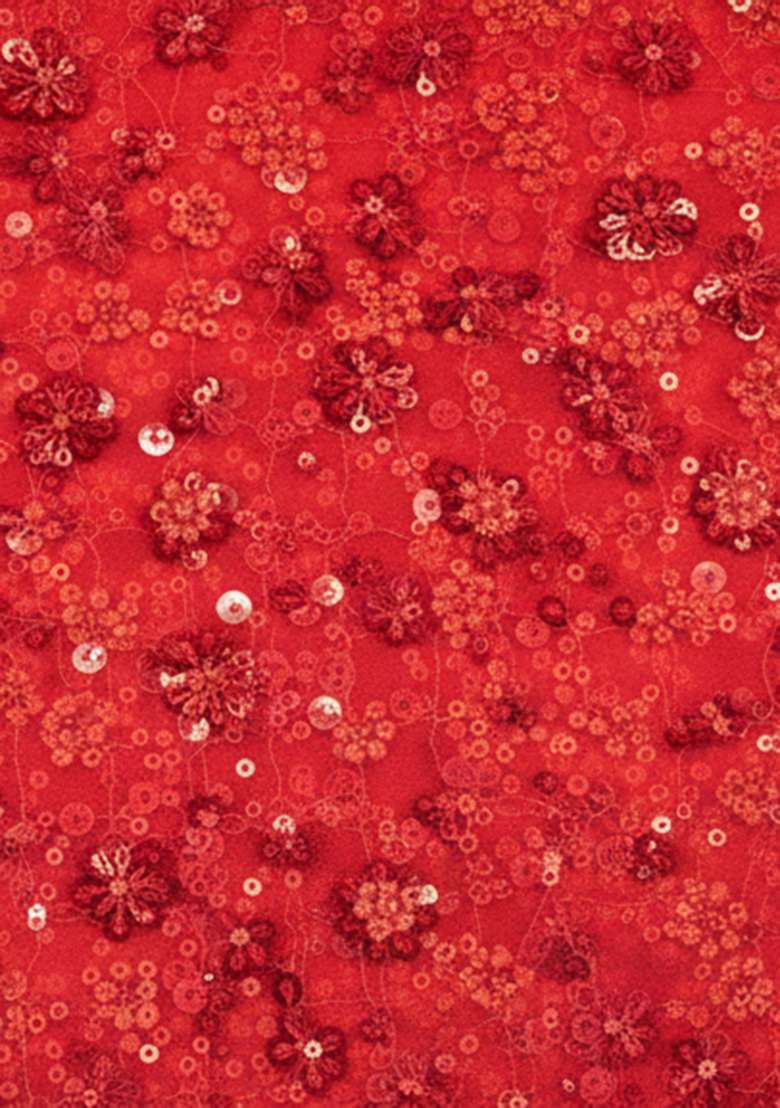 Red Embroidered Net Lehenga Set - Indya