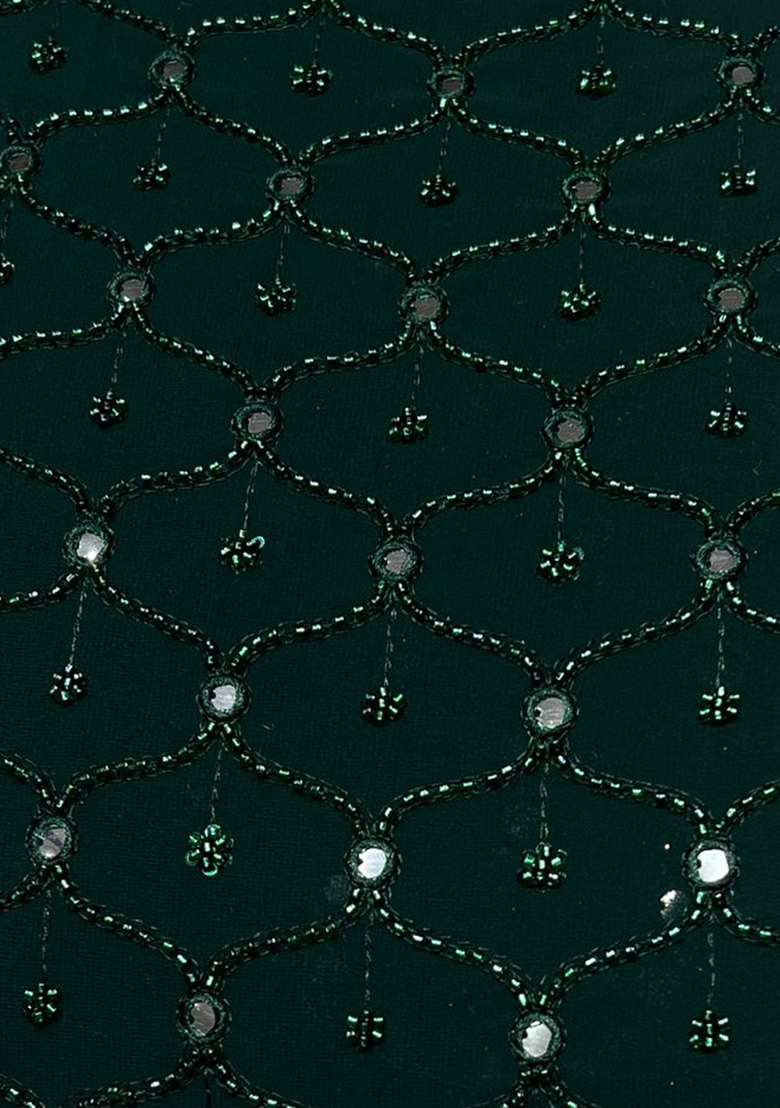 Bottle Green Embroidered Georgette Lehenga Set - Indya