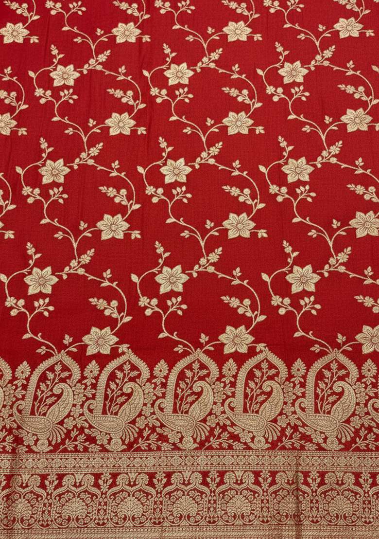 Deep Red Tissue Lehenga Set - Indya