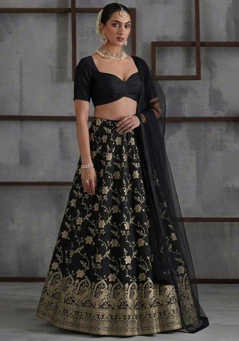 Black Tissue Lehenga Set — view on Indya