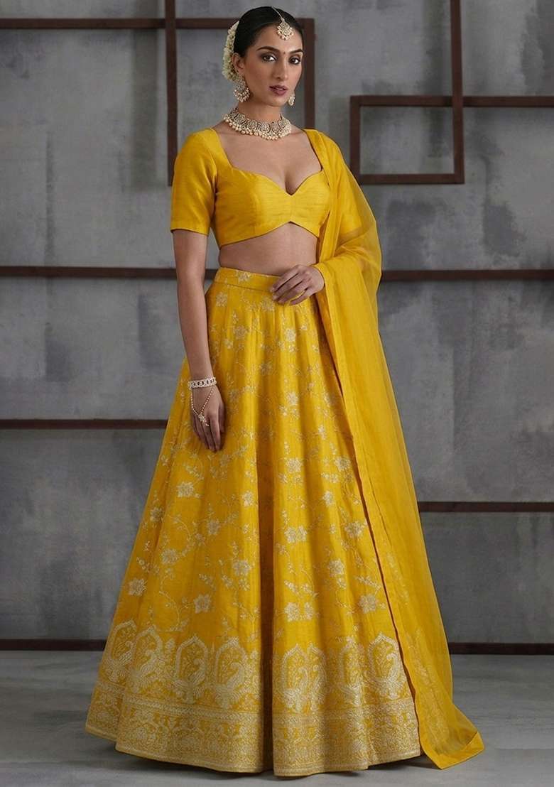 Yellow Tissue Lehenga Set - Indya