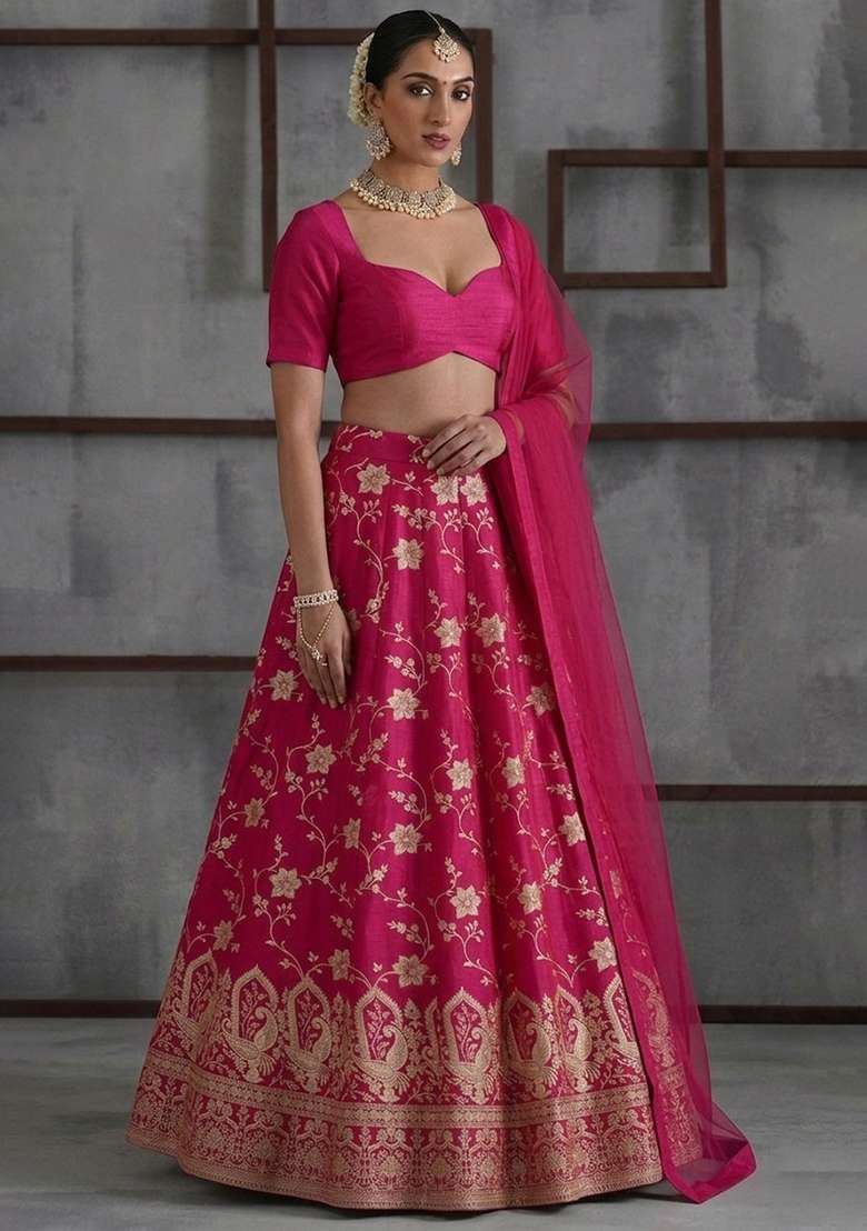 Rani Pink Tissue Lehenga Set - Indya