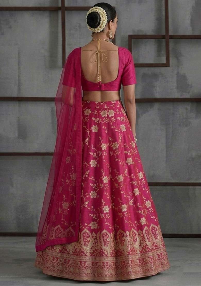 Rani Pink Tissue Lehenga Set - Indya