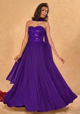 Royal Purple Embroidered Georgette Fusion Set