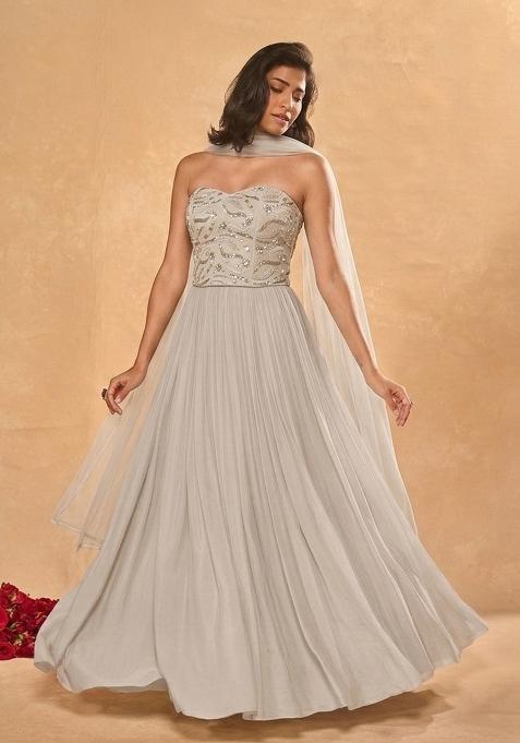 White Embroidered Georgette Lehenga Set