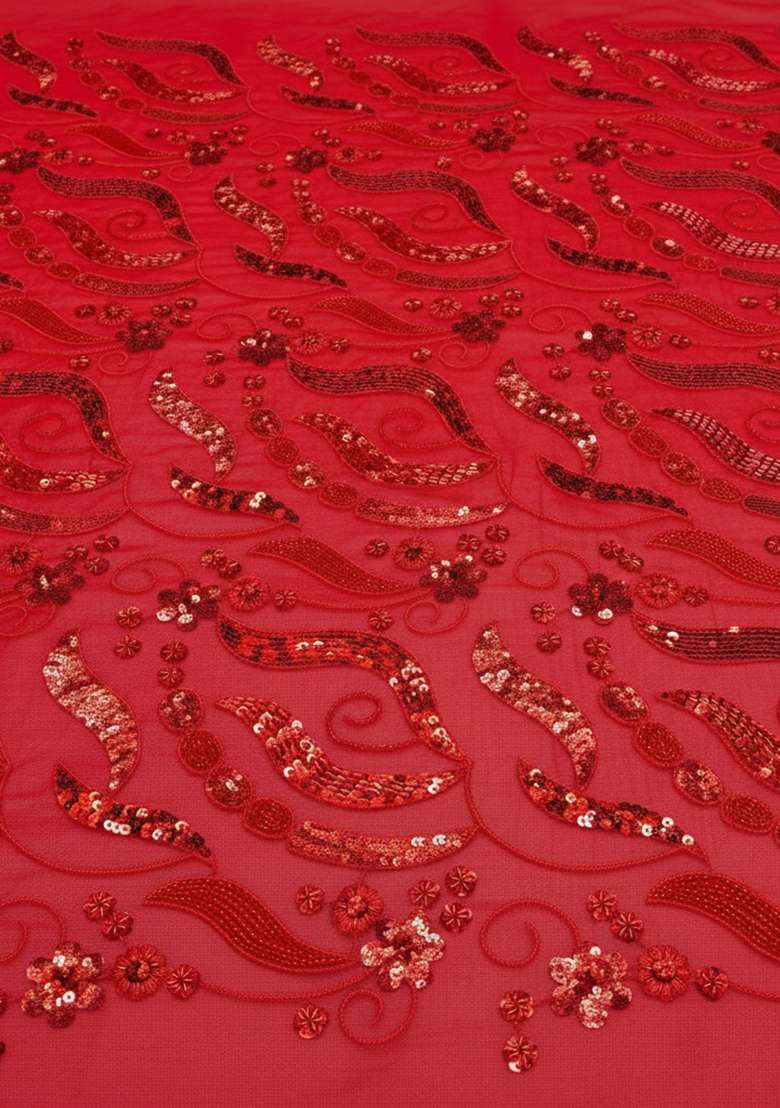 Red Embroidered Georgette Lehenga Set - Indya