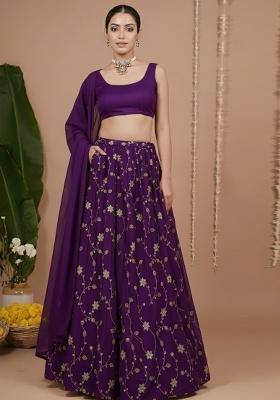 Deep Violet Sequin Crepe Lehenga Set